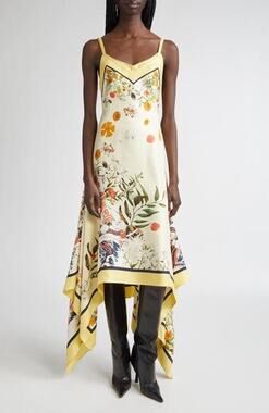 MONSE Floral Football Handkerchief Hem 100% Silk Slip Dress Size 4 NWT